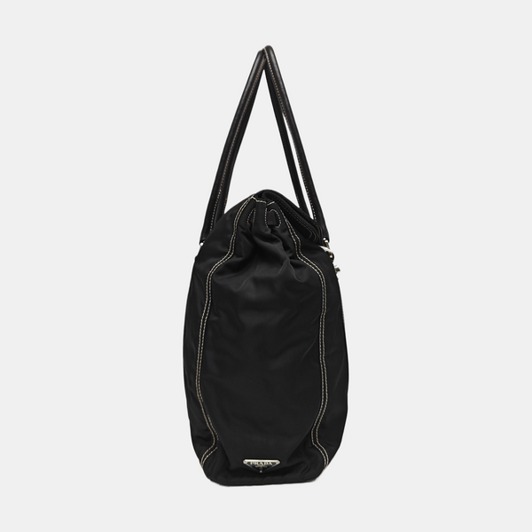 Quilted Nylon Top Handle Bag Black