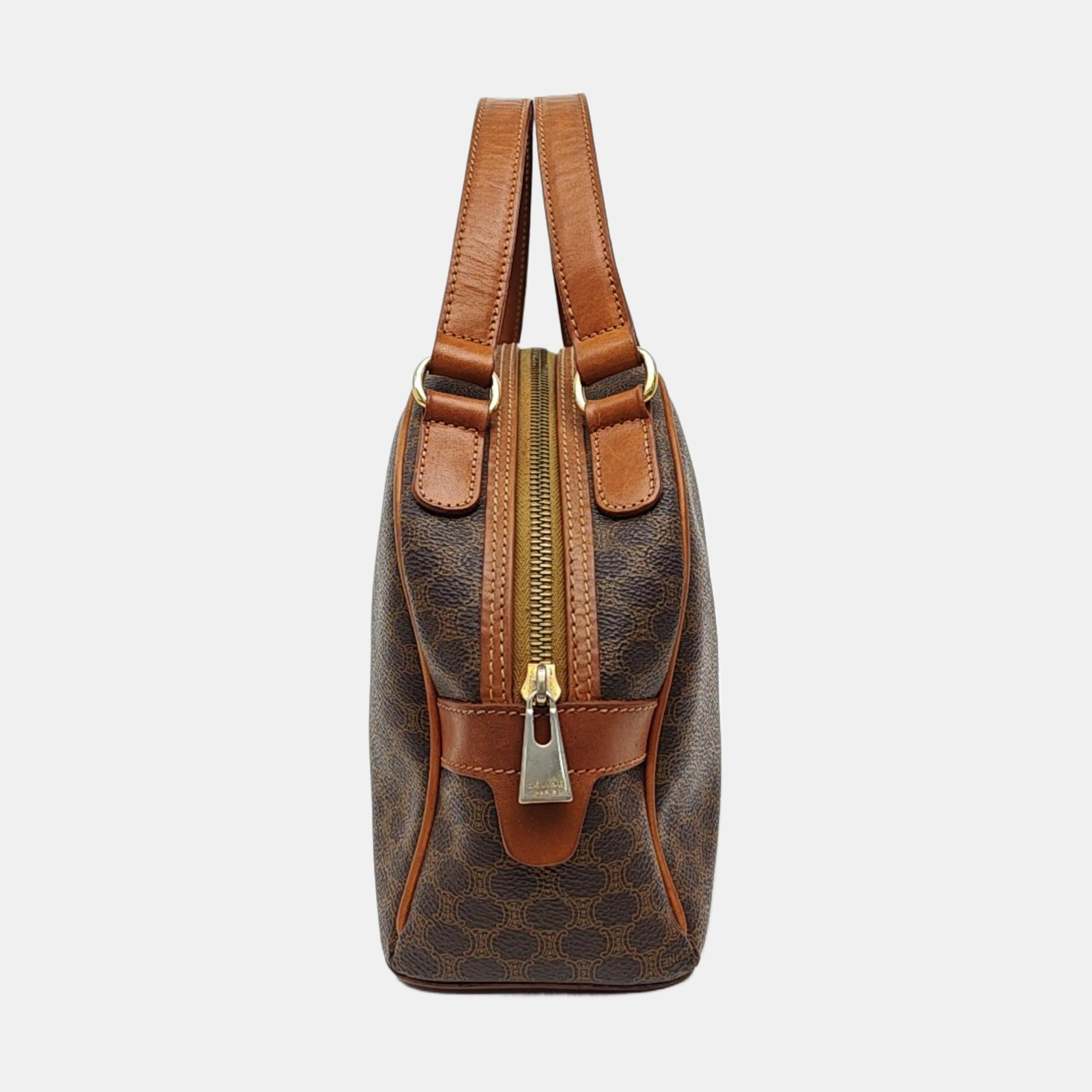 Coated Canvas Top Handle Bag Brown