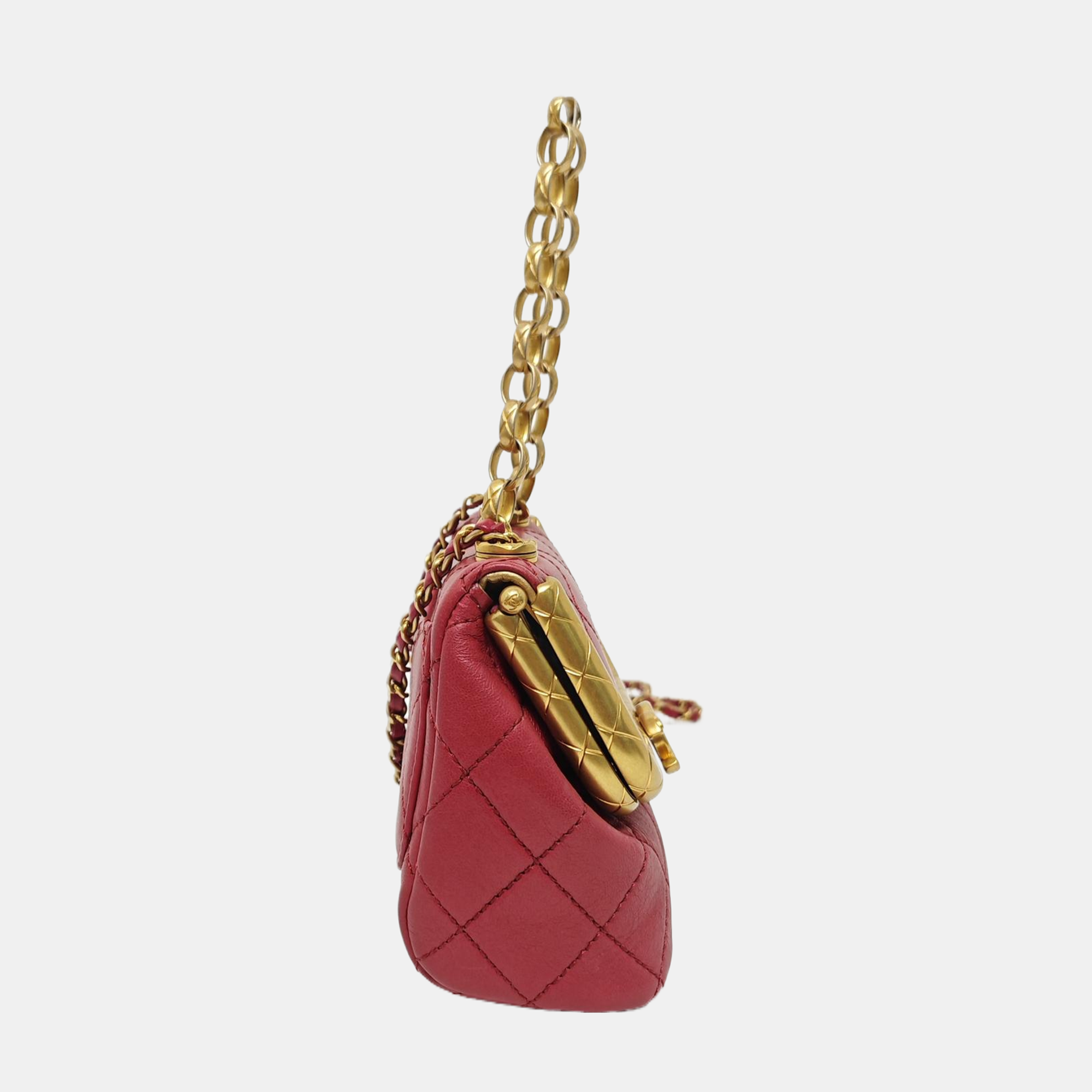 Quilted Lambskin Shoulder Bag Small Red