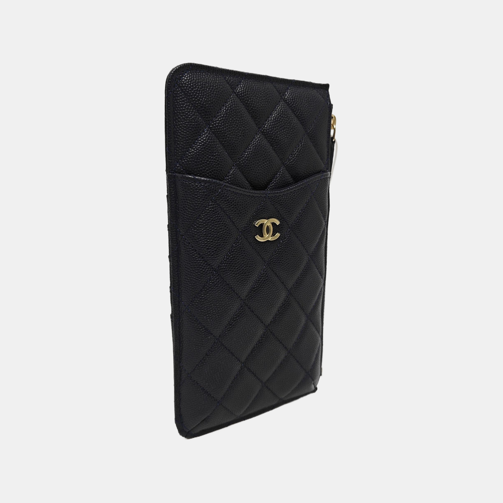 Quilted Grained Calfskin Wallet Blue