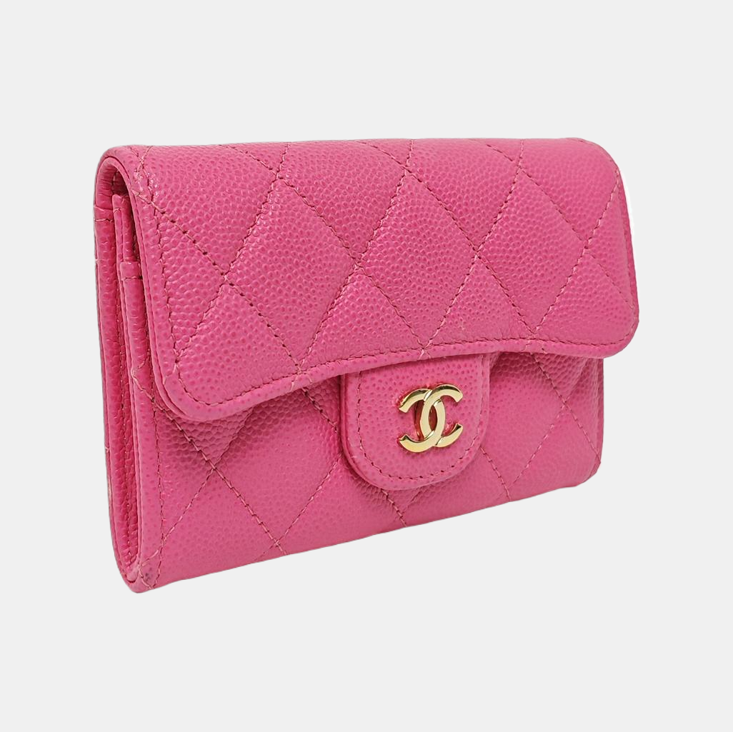 CLASSIC FLAP Quilted Grained Calfskin Pink Wallet