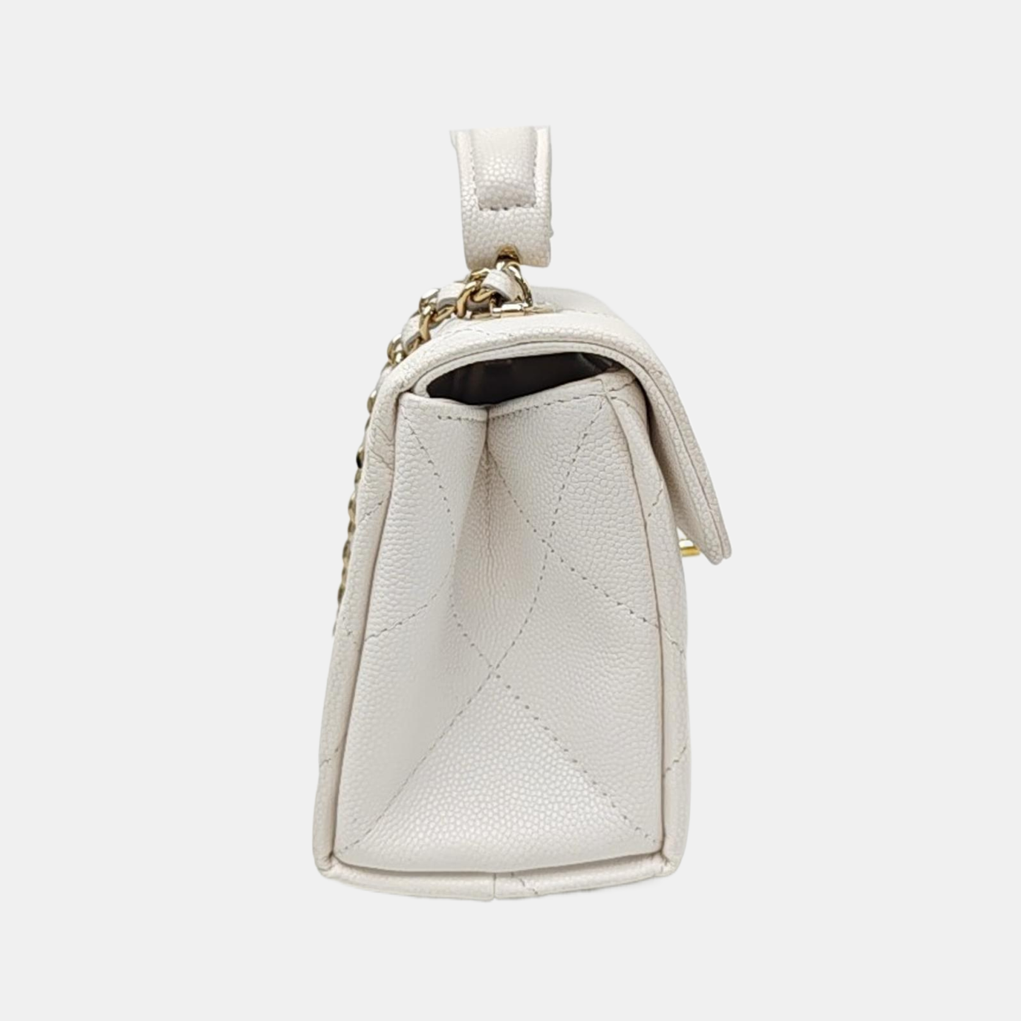 CLASSIC FLAP Mini Quilted Grained Calfskin White