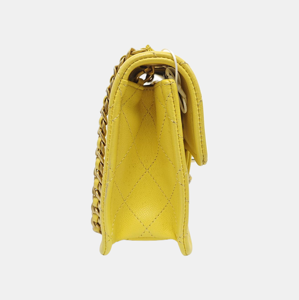 Quilted Grained Calfskin Shoulder Bag Yellow