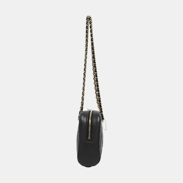 Quilted Grained Calfskin Shoulder Bag Black