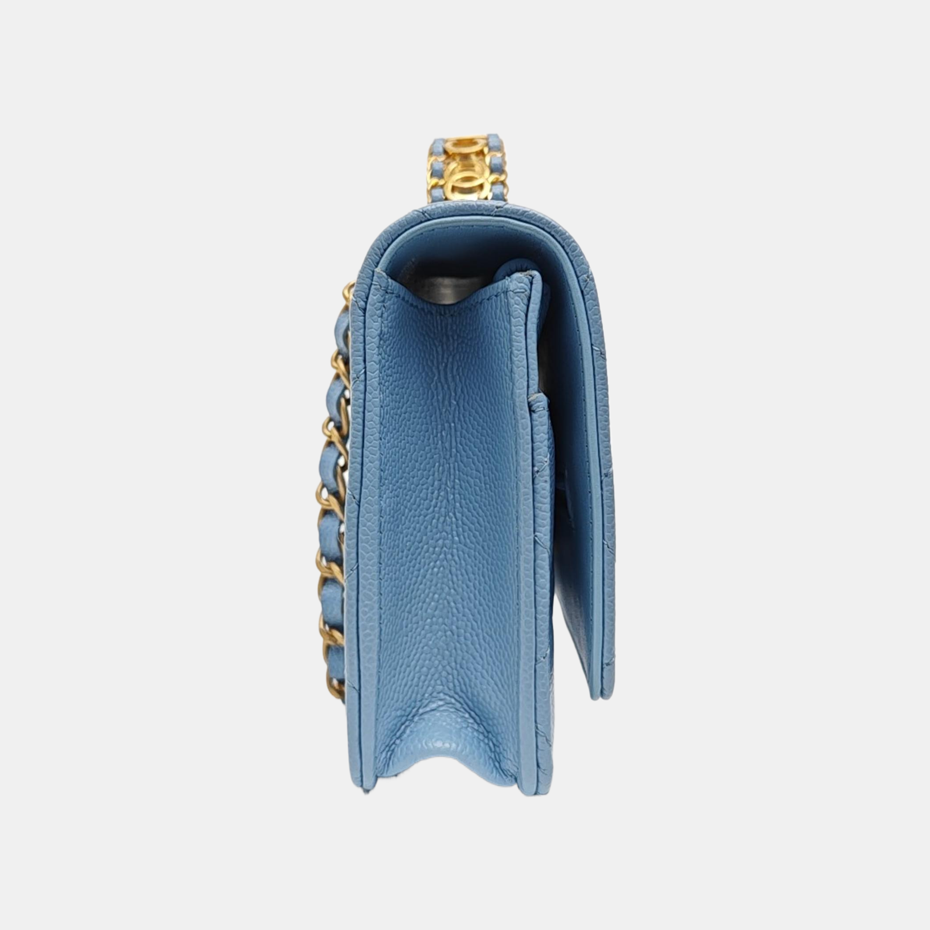 Quilted Grained Calfskin Shoulder Bag Blue