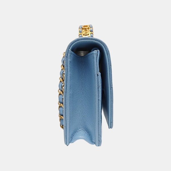 Quilted Grained Calfskin Shoulder Bag Blue