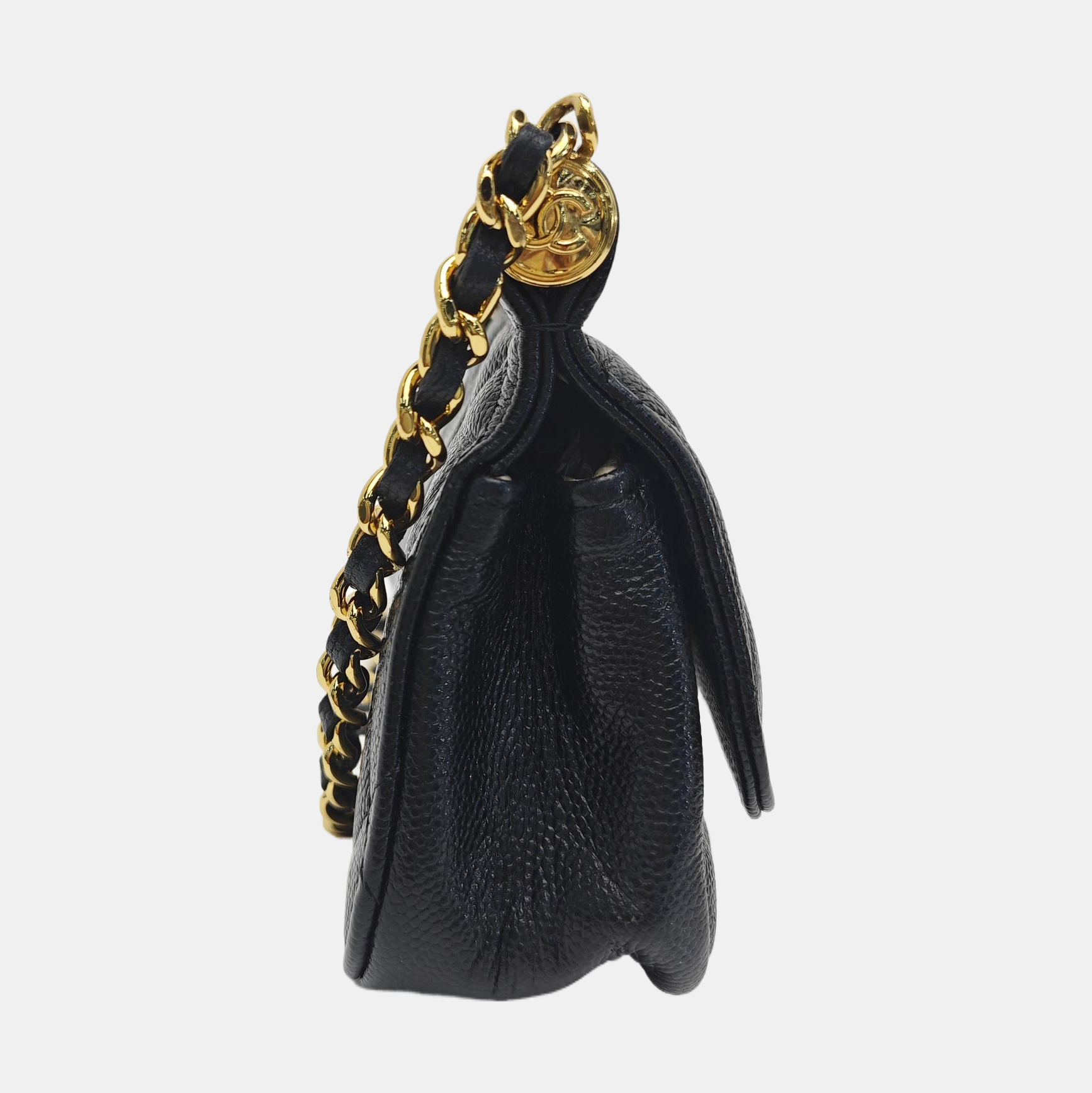Quilted Grained Calfskin Shoulder Bag Black