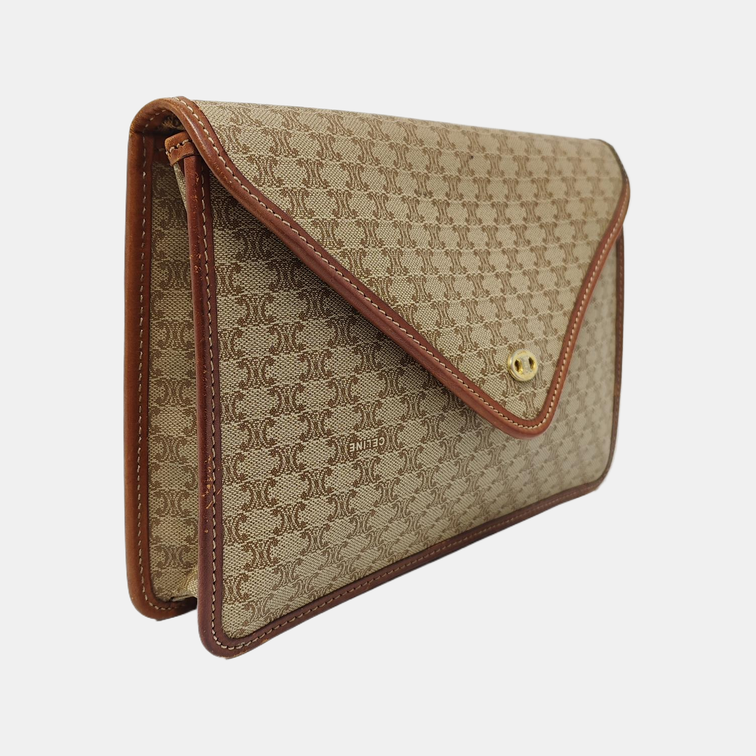 Coated Canvas Clutch Beige