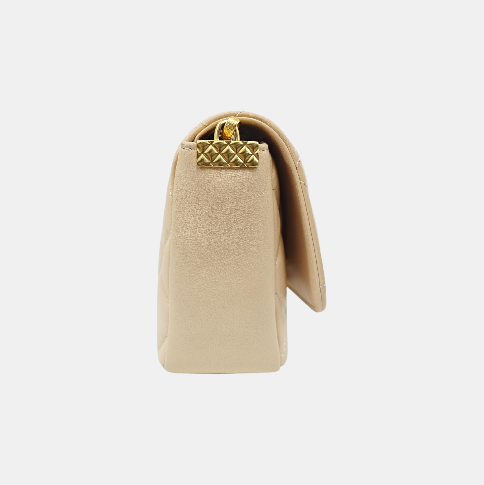 Quilted Lambskin Shoulder Bag Small Beige
