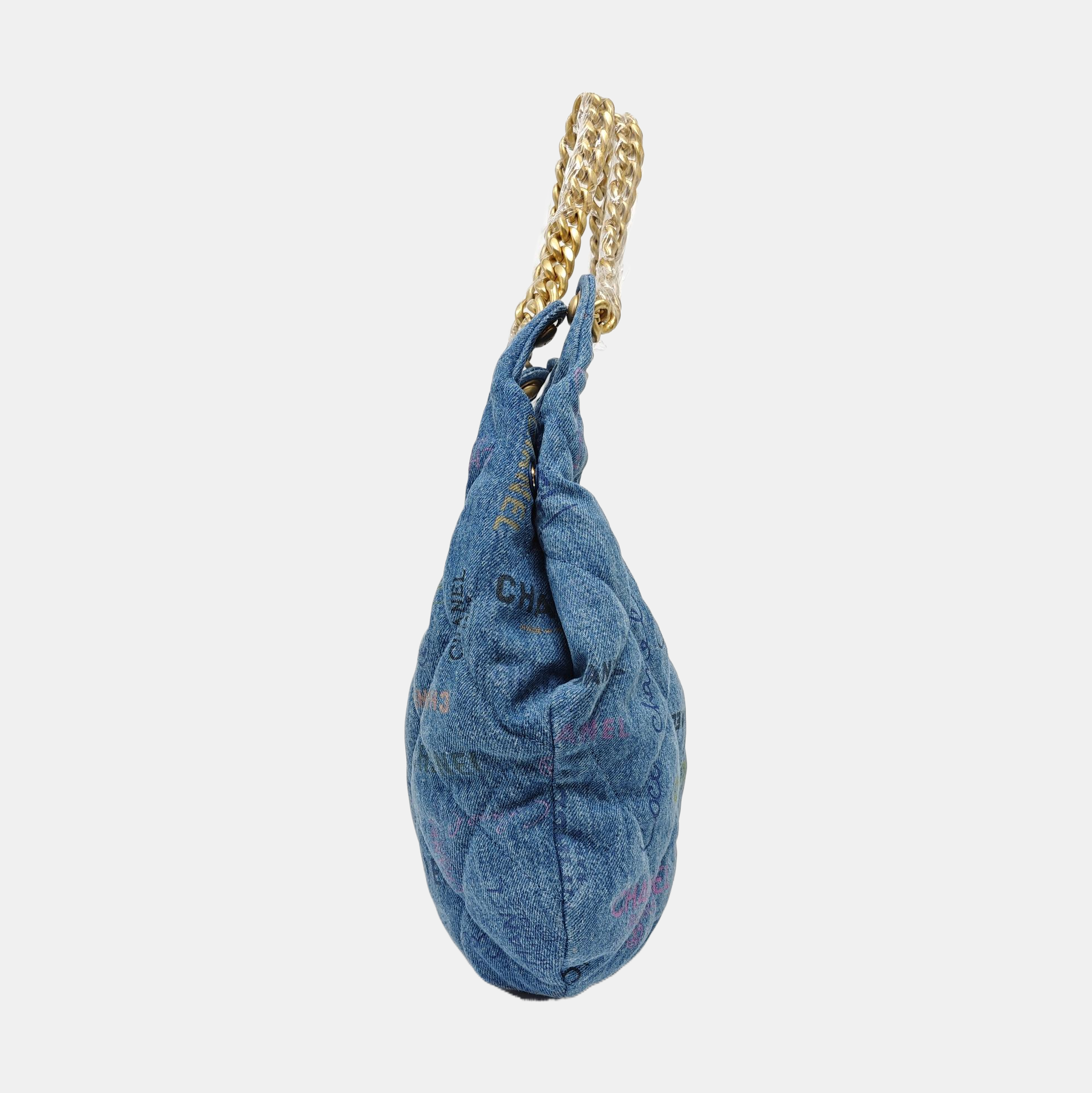 Quilted Fabric Top Handle Bag Blue