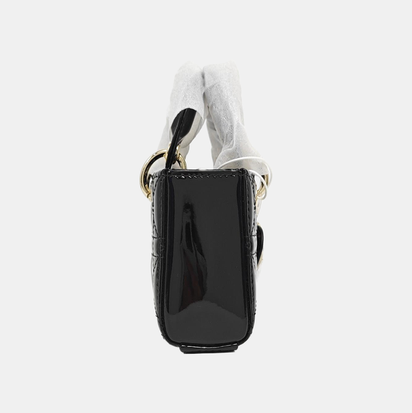 Lady Dior Super Mini Cannage Patent Leather Black