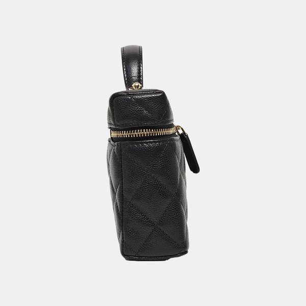 Quilted Grained Calfskin Shoulder Bag Black