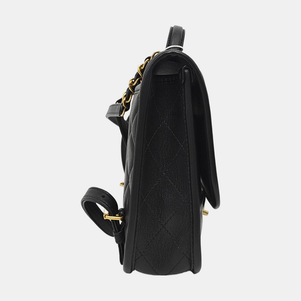 Quilted Grained Calfskin Backpack Black