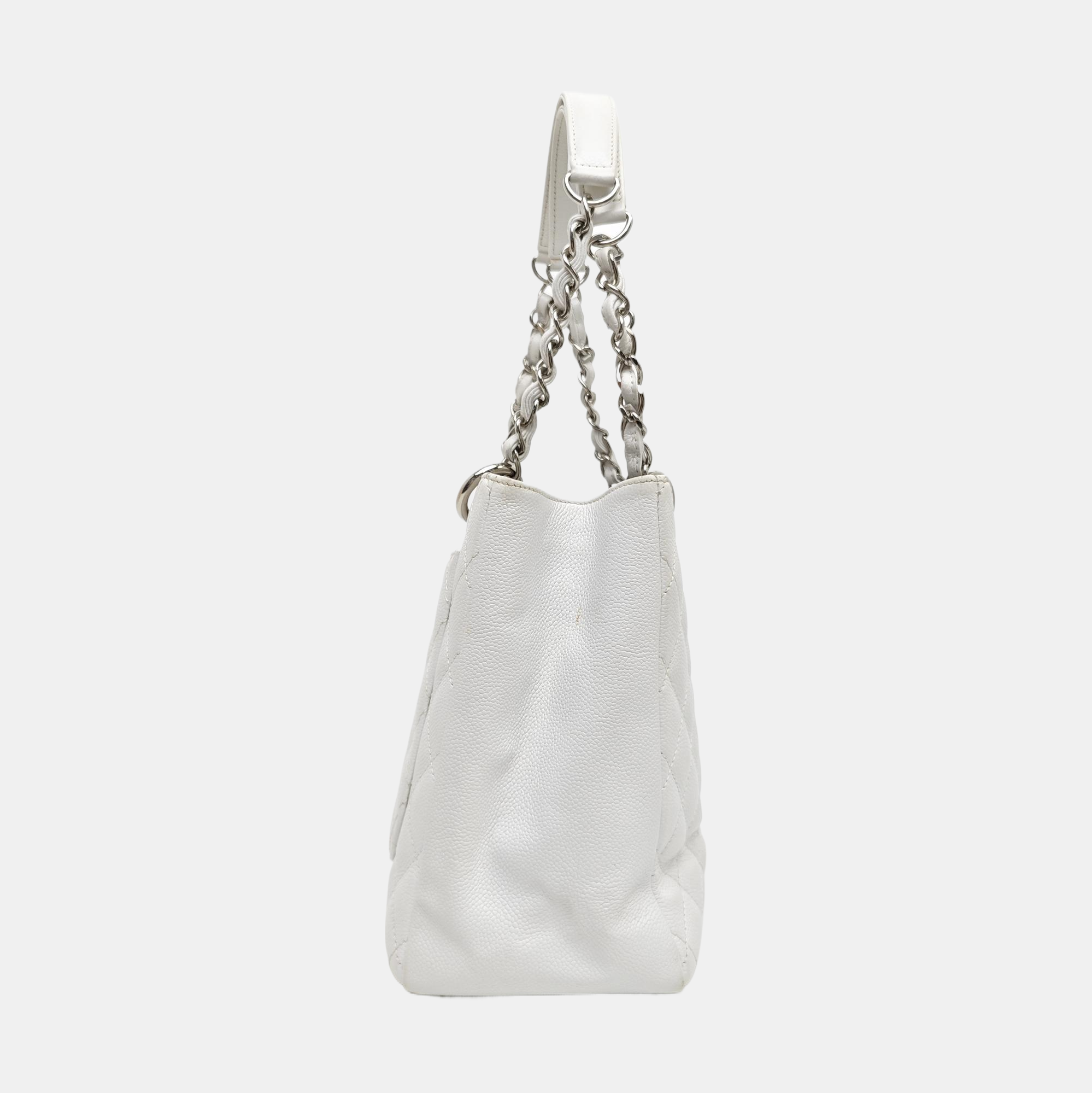 CHANEL GST Large Quilted Grained Calfskin White