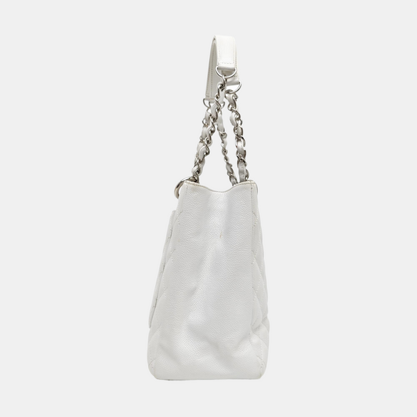 CHANEL GST Large Quilted Grained Calfskin White