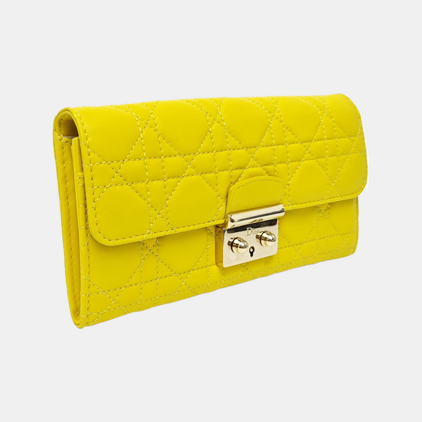 Miss Dior Cannage Lambskin Yellow Wallet