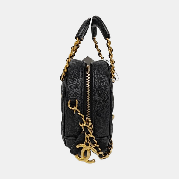 Quilted Grained Calfskin Shoulder Bag Black