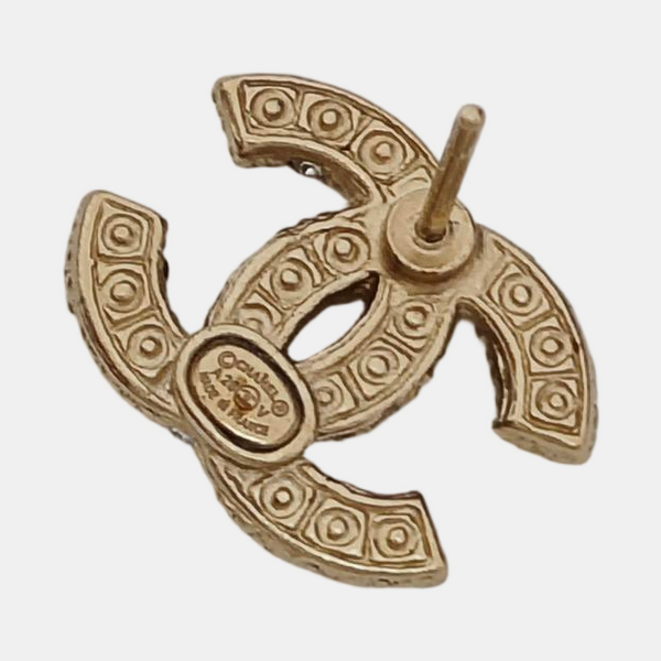 CC Logo Metal Gold Stud Earrings