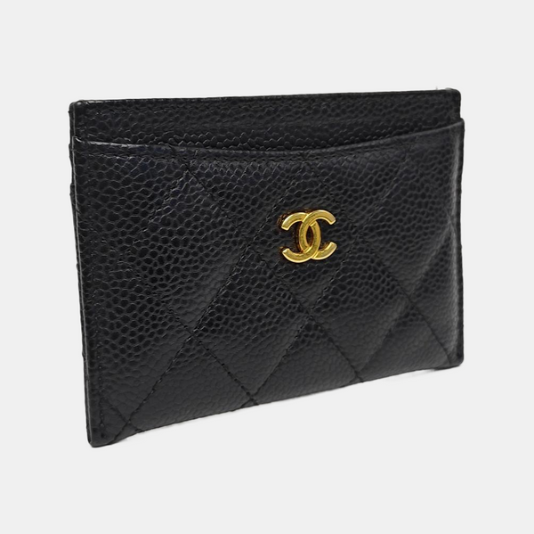 Quilted Grained Calfskin Card Holder Black