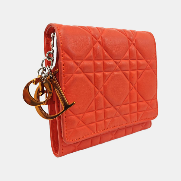 Lady Dior Cannage Calfskin Orange Wallet