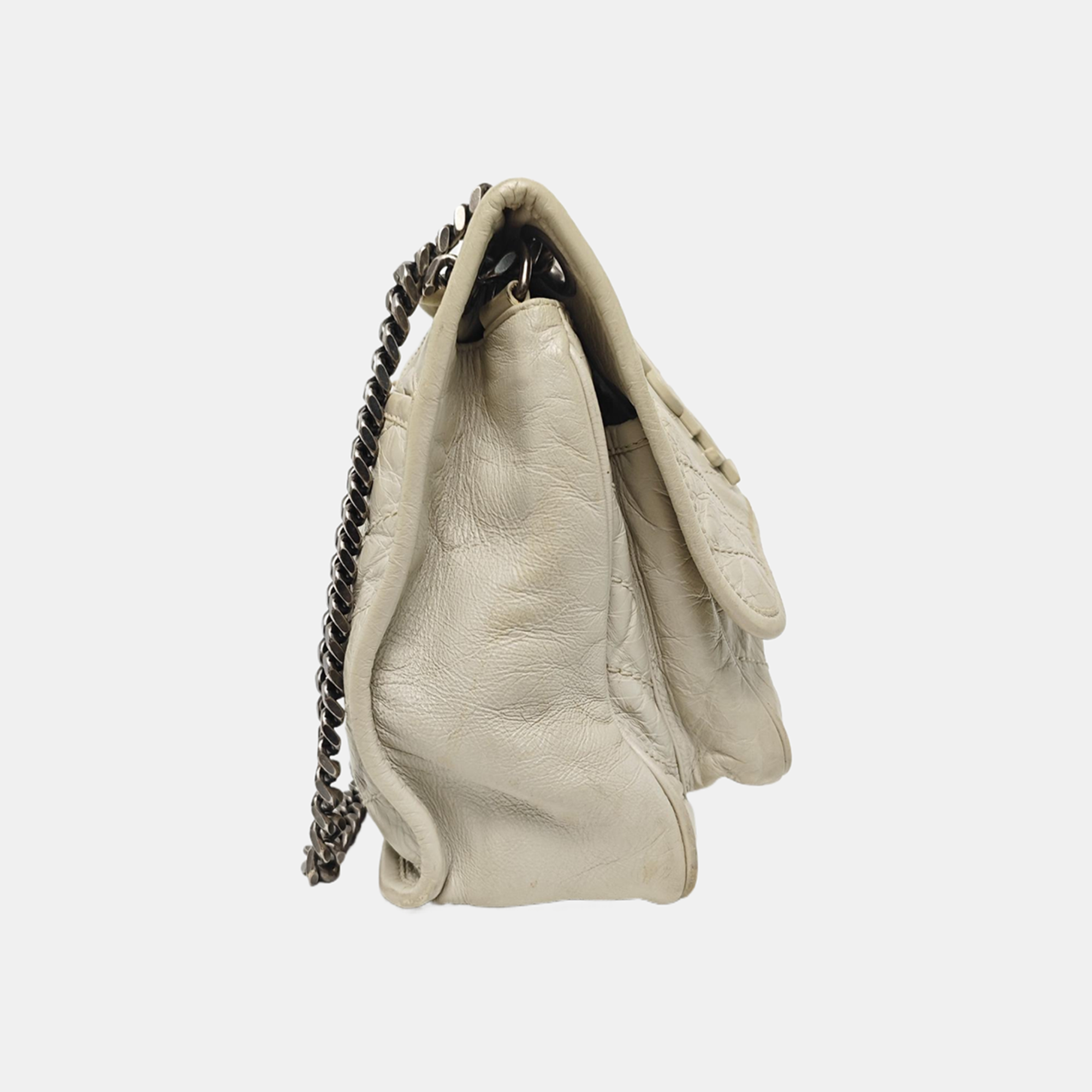 NIKI Medium Chevron Calfskin White