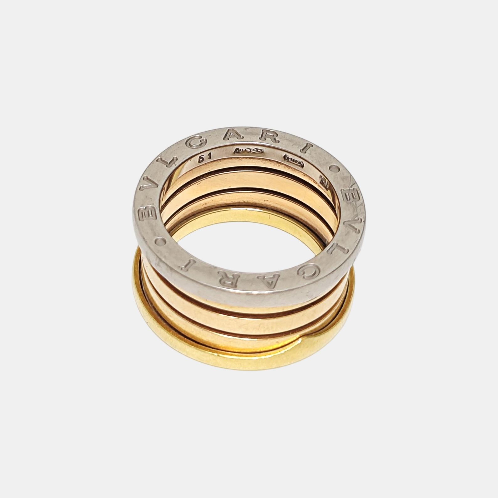 B.ZERO1 18k White Gold Rose Gold Ring EU 51