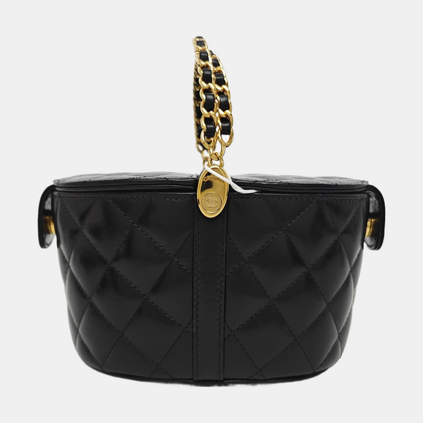 Quilted Calfskin Top Handle Bag Black