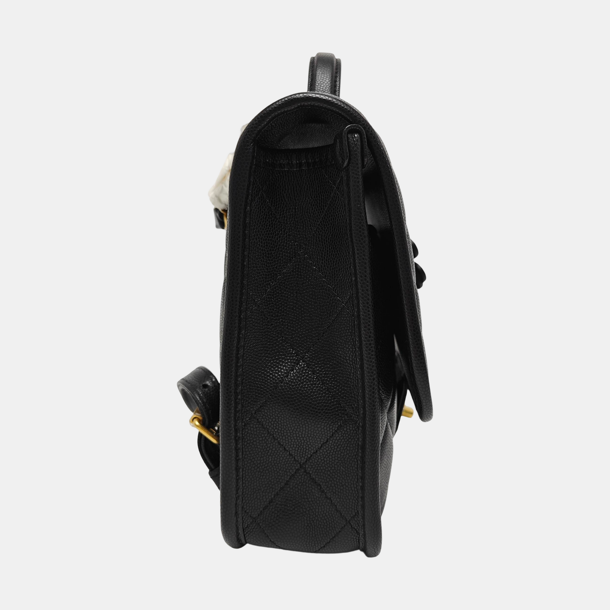 Quilted Grained Calfskin Backpack Black