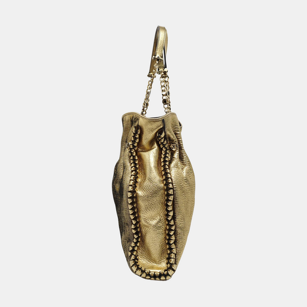 Fabric Top Handle Bag Gold