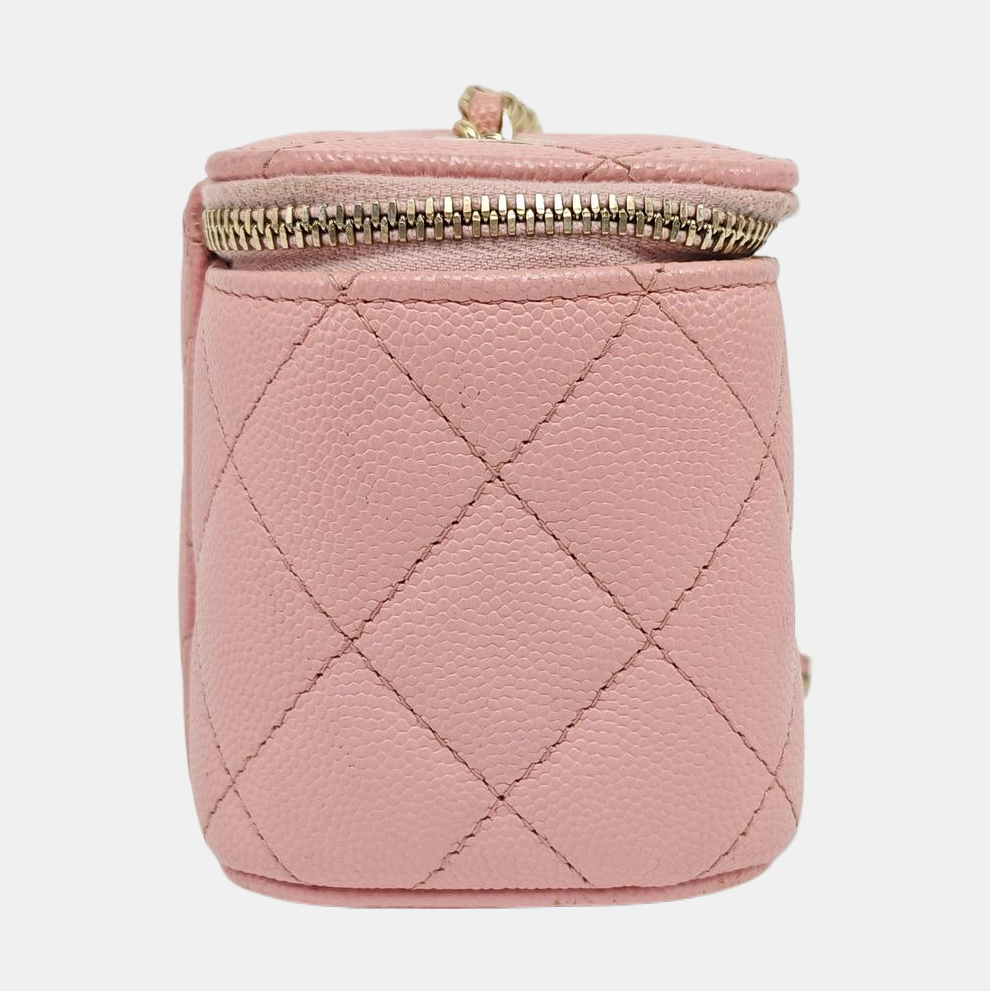 Authenticated pre-owned  VANITY CASE Mini Quilted Grained Calfskin Pink - Shoulder Bag at Looply