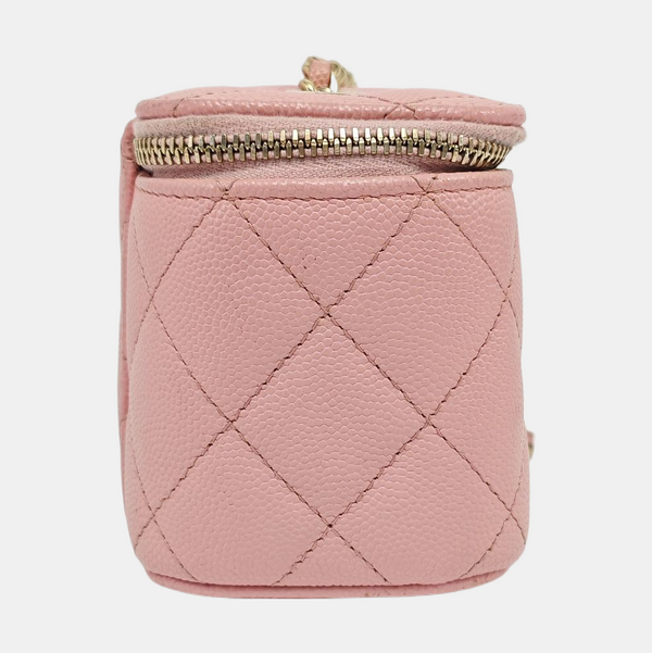 Authenticated pre-owned  VANITY CASE Mini Quilted Grained Calfskin Pink - Shoulder Bag at Looply