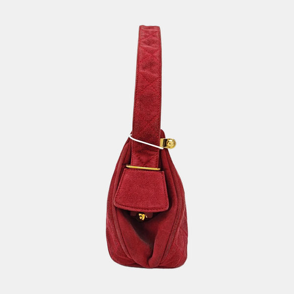Quilted Suede Top Handle Bag Red
