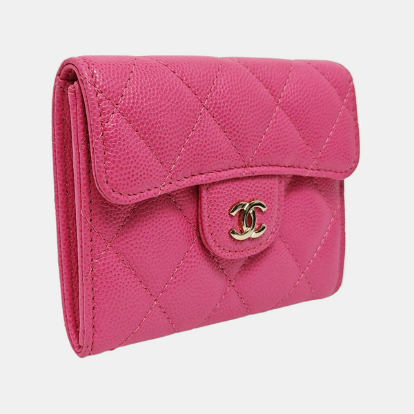 Authenticated pre-owned  CLASSIC FLAP Quilted Grained Calfskin Pink Card Holder - Wallet at Looply