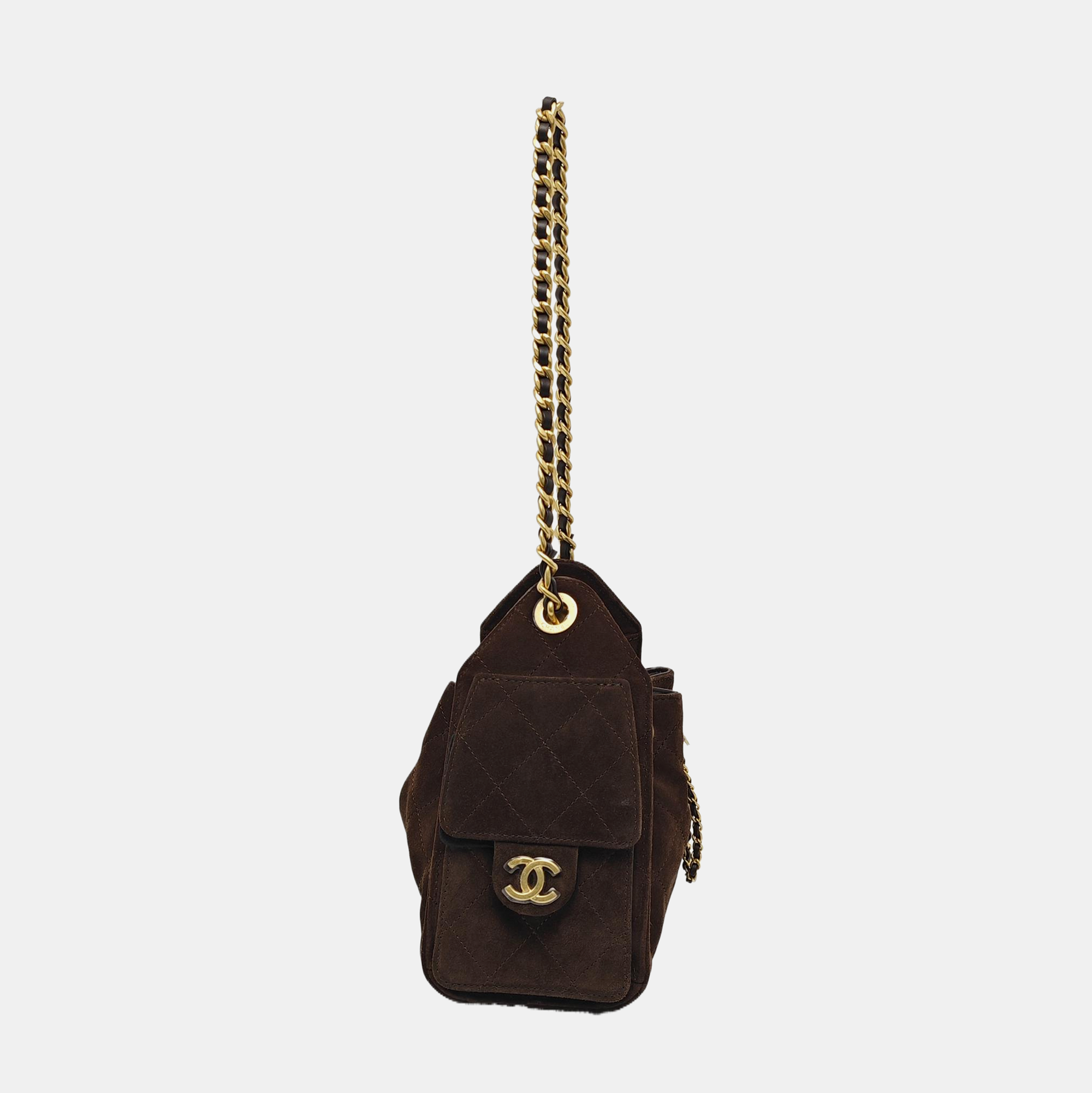 CHANEL 25 Quilted Suede Brown