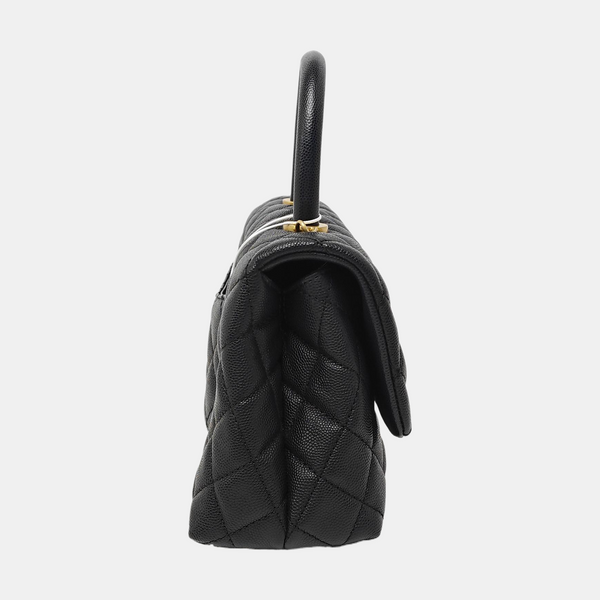 COCO HANDLE Small Quilted Grained Calfskin Black
