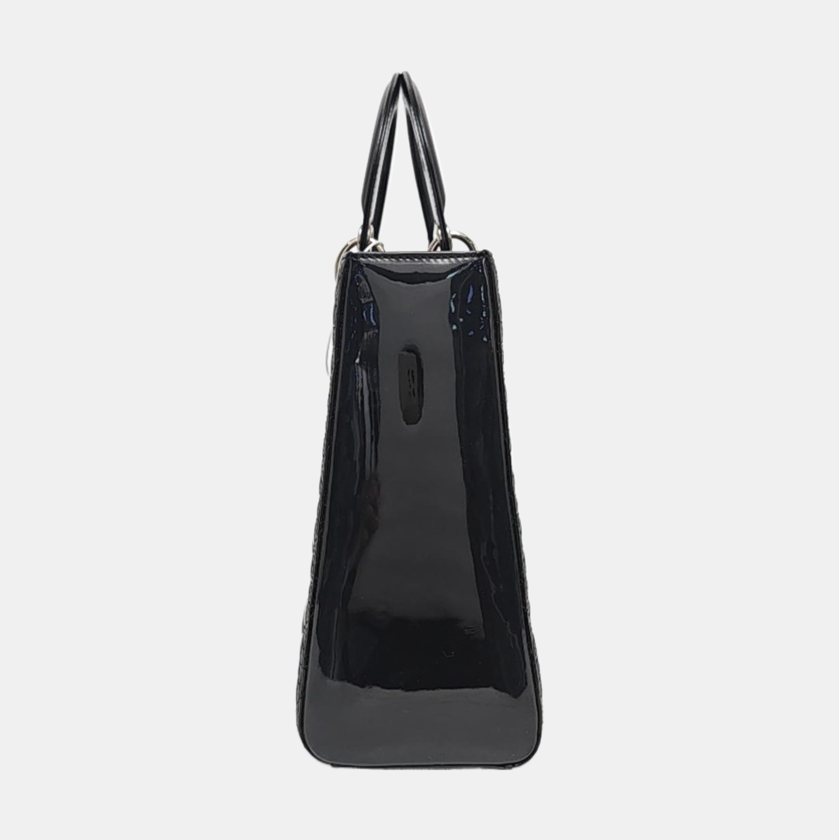 Lady Dior Large Cannage Patent Leather Black