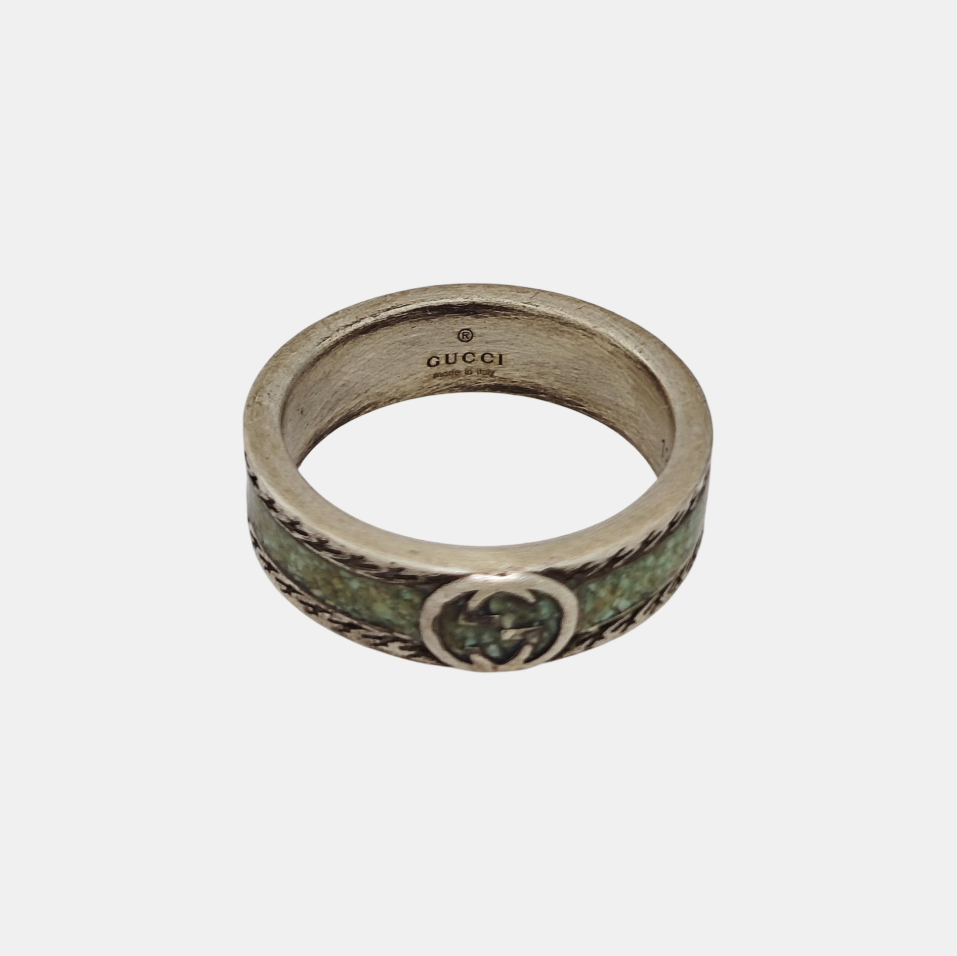 Interlocking G 925 Sterling Silver Green Ring HK 19