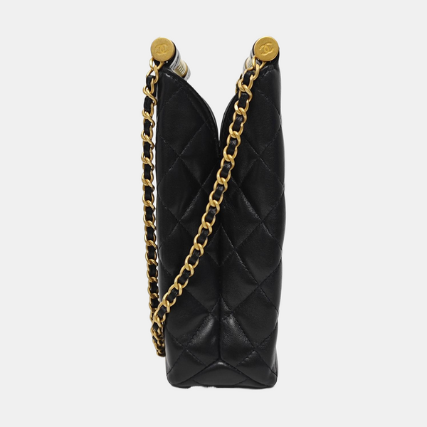 Quilted Lambskin Shoulder Bag Black