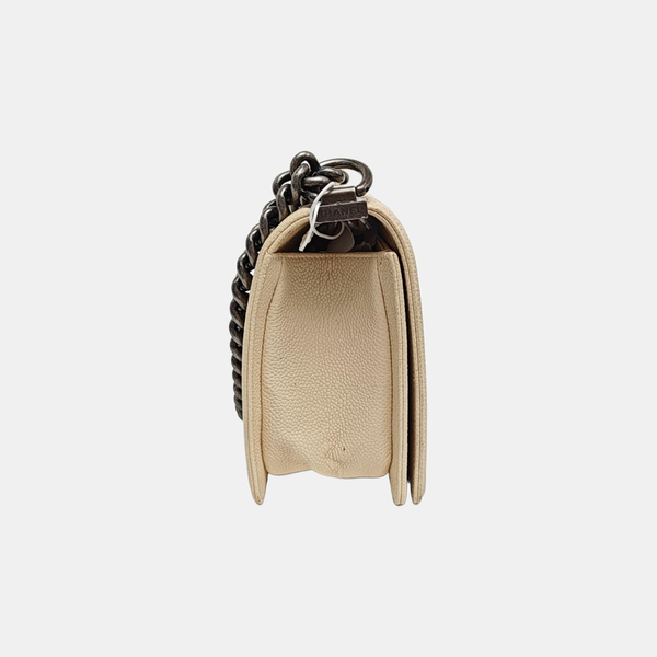 BOY CHANEL Medium Chevron Grained Calfskin White