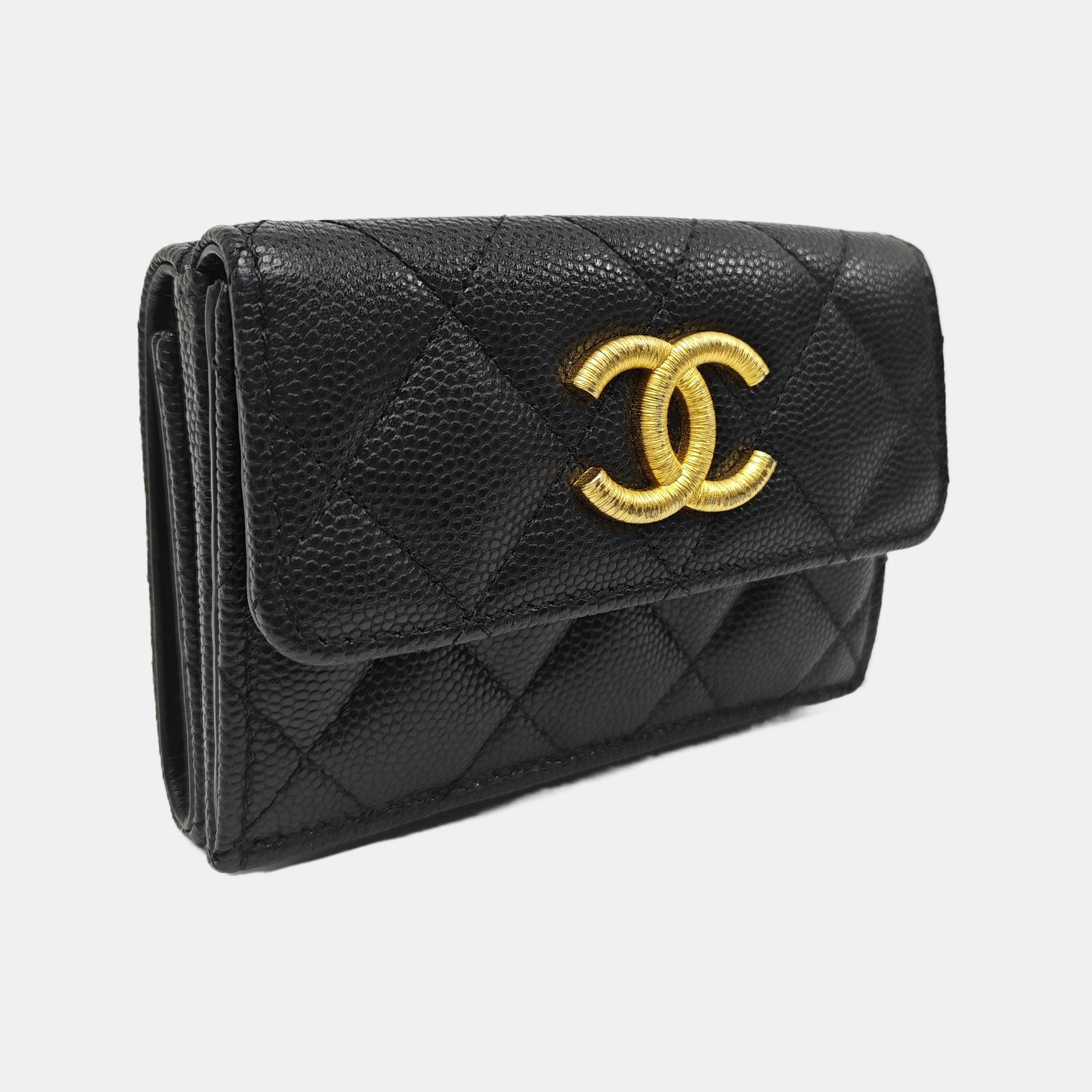Quilted Grained Calfskin Wallet Black