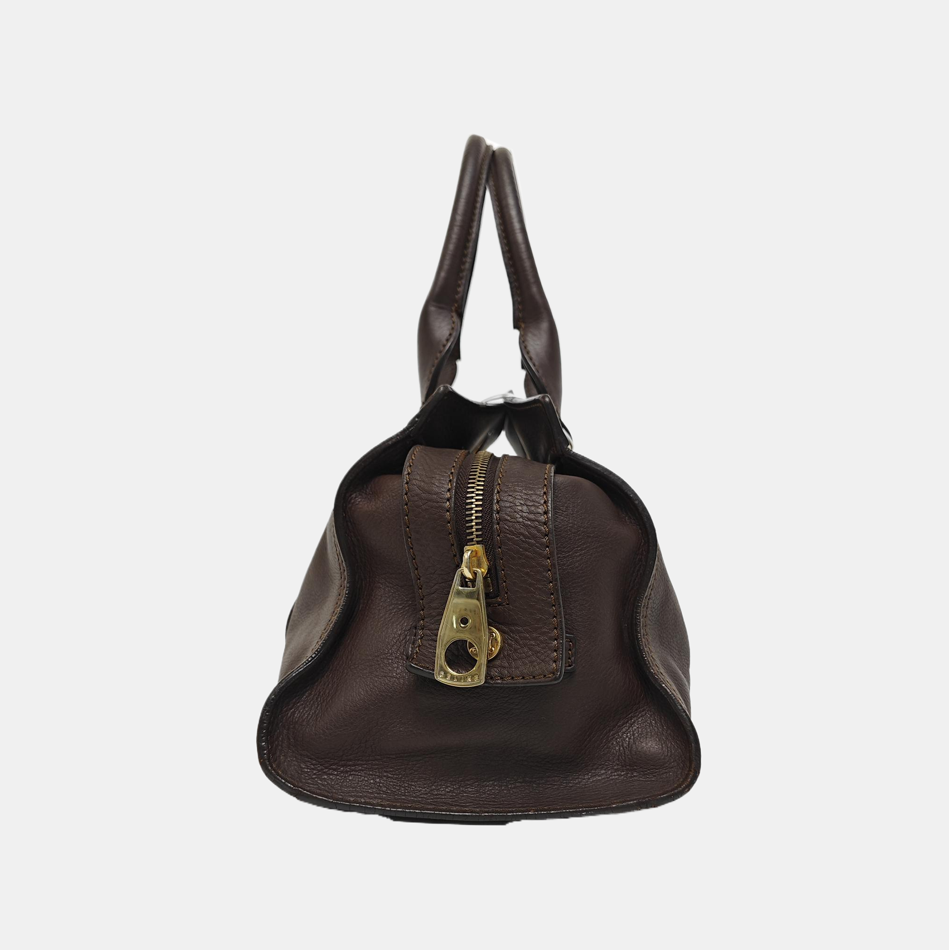 Calfskin Top Handle Bag Brown