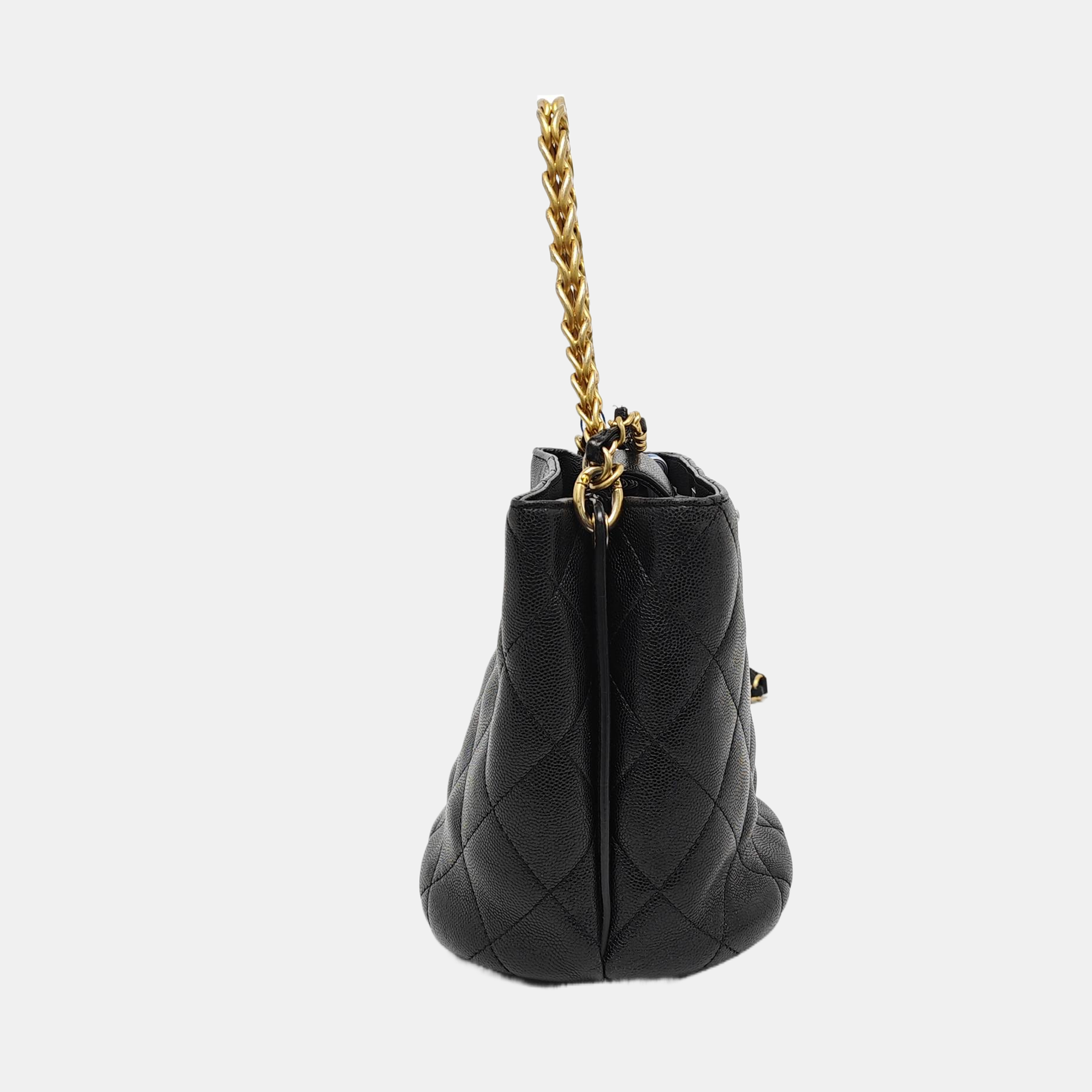 Quilted Grained Calfskin Shoulder Bag Black
