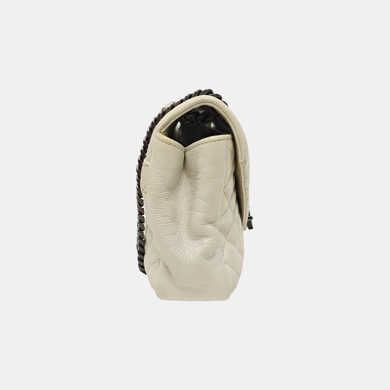 Chevron Calfskin Shoulder Bag White
