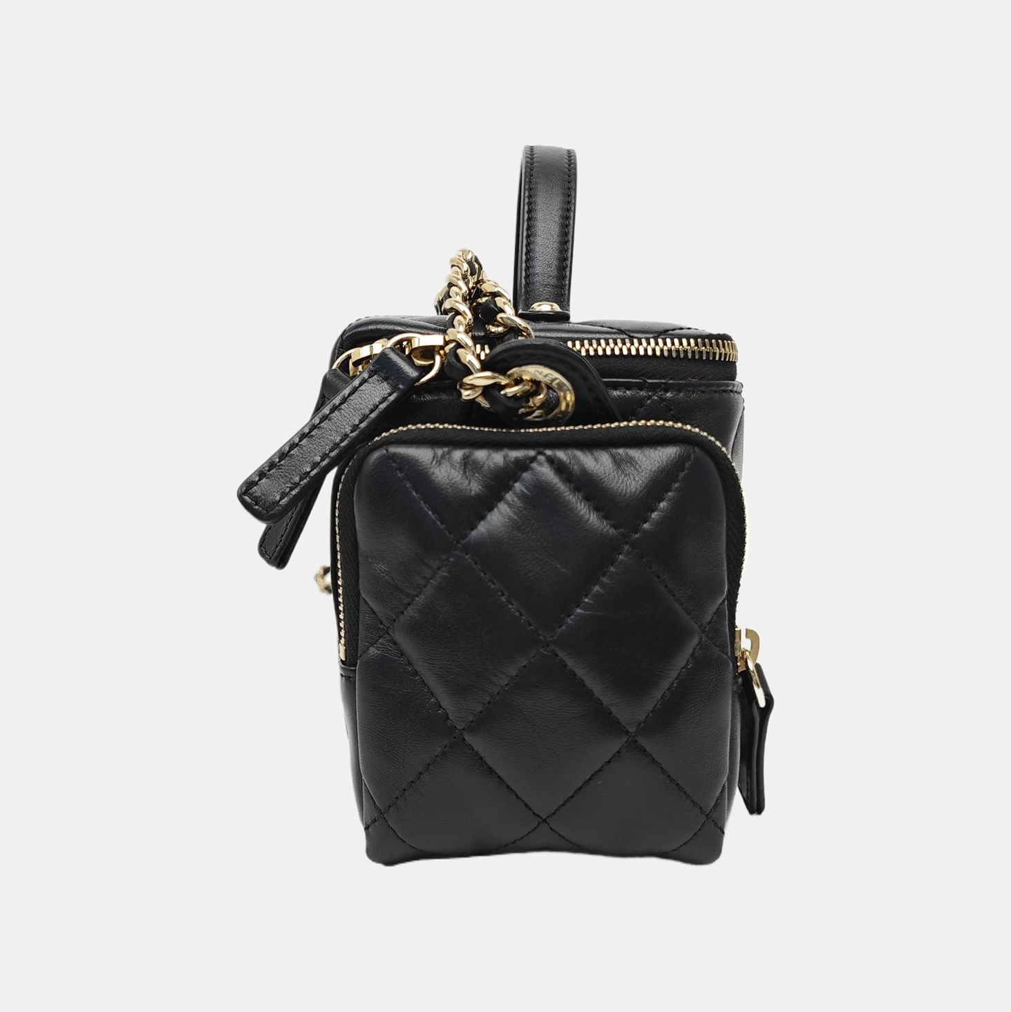 VINTAGE COSMETIC BAGS Quilted Lambskin Black