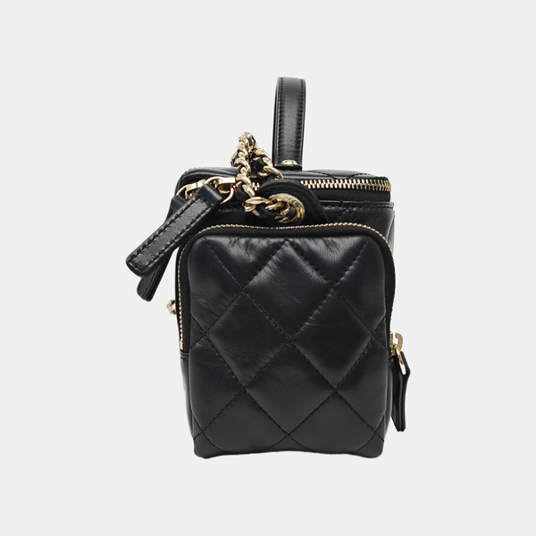 VINTAGE COSMETIC BAGS Quilted Lambskin Black