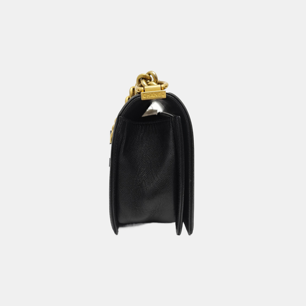 BOY CHANEL Medium Quilted Grained Calfskin Black