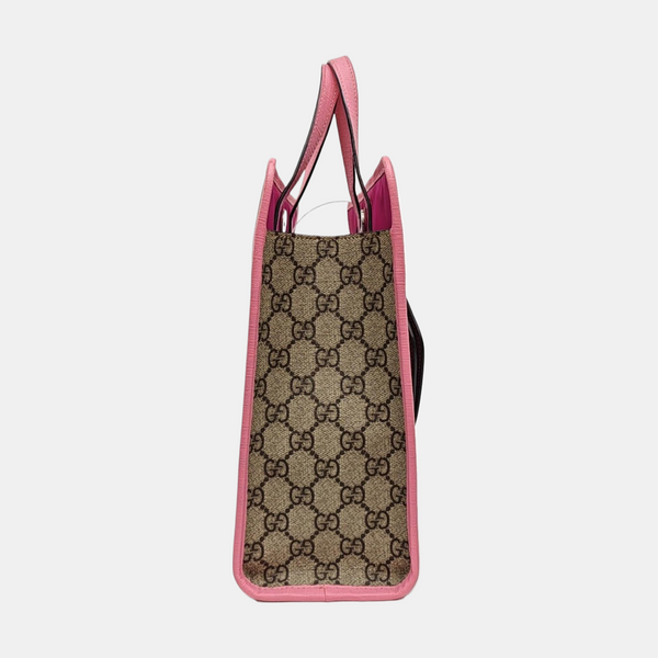 GG Bucket Monogram de lona revestida beige para niños