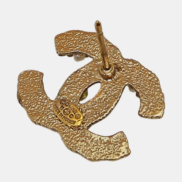CC Logo Metal Gold Stud Earrings