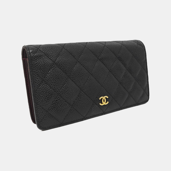 Quilted Grained Calfskin Wallet Black