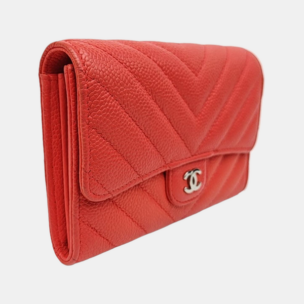 CLASSIC FLAP Mini Chevron Calfskin Pink Wallet